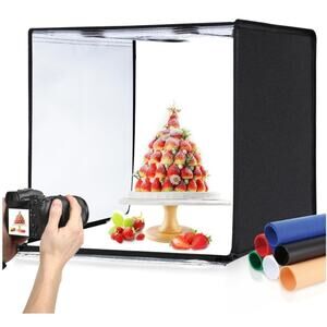 PULUZ 24” Photo Studio Light Box LED Dimmable 120 Lights 6 Backdrops OB
